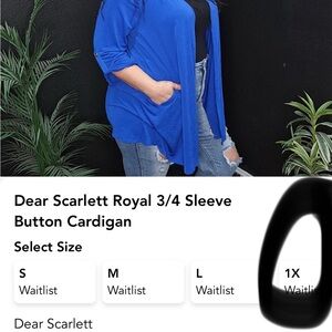 Dear Scarlett Royal Blue 3/4 sleeve Cardigan size 1X Wrinkle Free Fabric